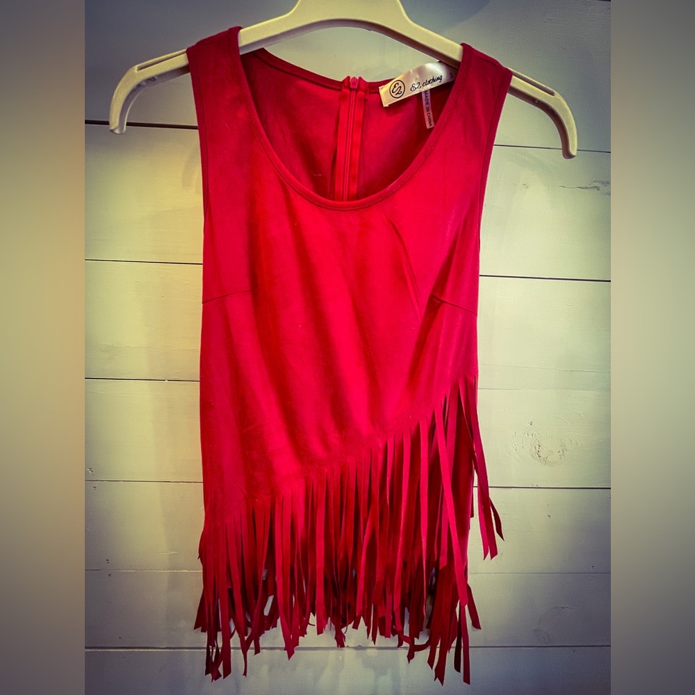 Two Suede and Fringe Western Tops - one red, one blue
